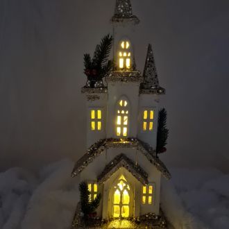 Domek biało złoty LED 52 cm Święta Boże Narodzenie